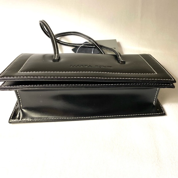 MP by MARTA PONTI Structured Black Leather Mini Handbag Cocktail Formal Baguette - Picture 7 of 16